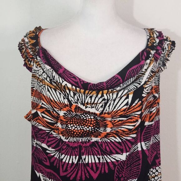 East 5th Colorful Cowl Neck Top Size Petite XL Multi-Color Sleeveless Blouse - Picture 2 of 7